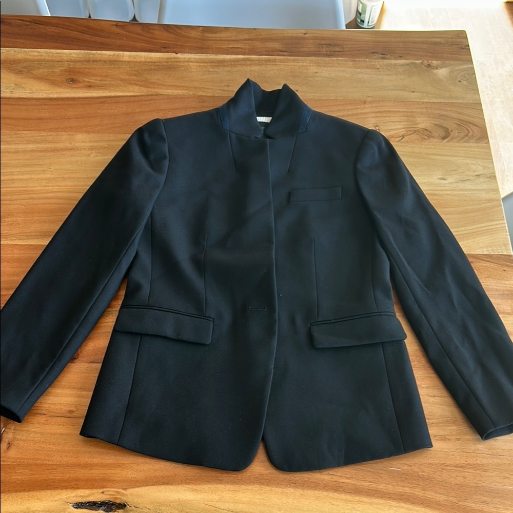 J Crew Regent Black with Bright blue accent on collar wool blazer sz 4 Petite